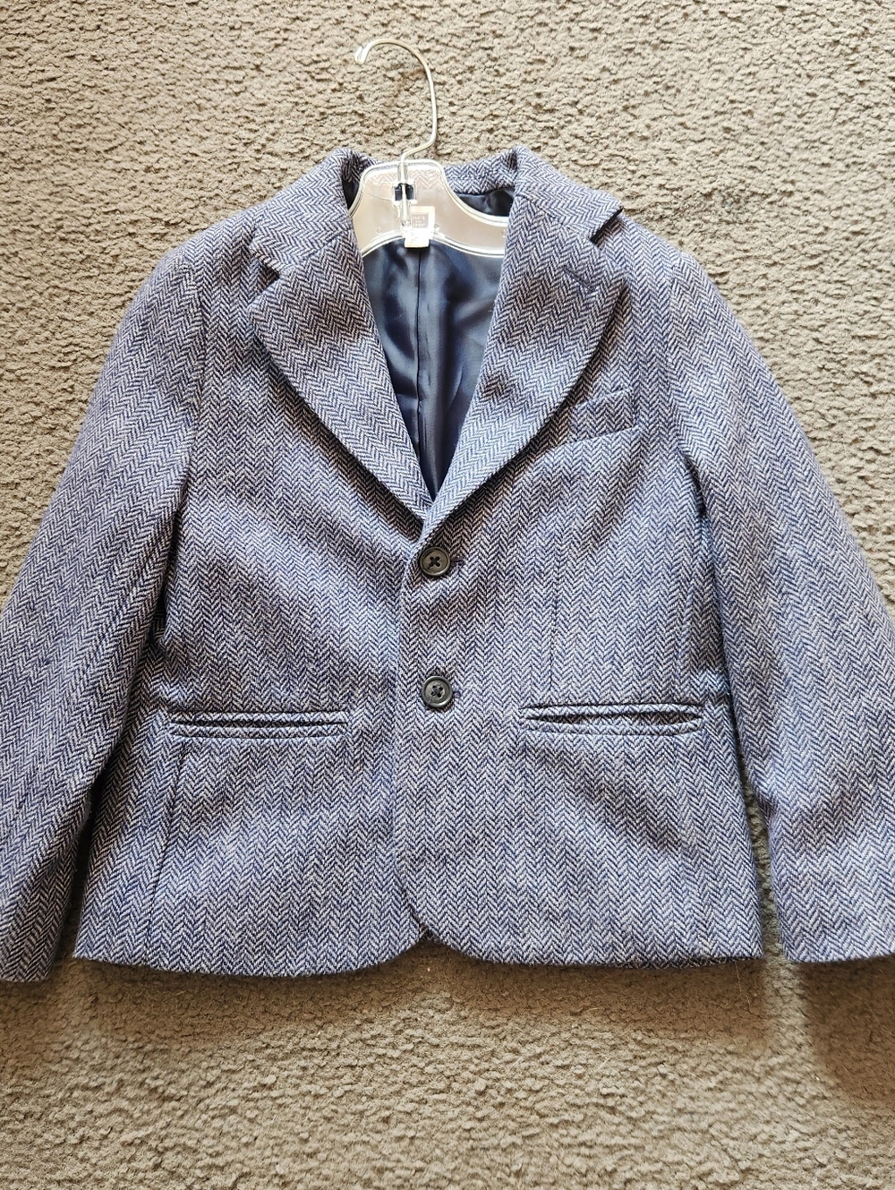 JANIE and JACK Boys Blazer Size 5 Blue Wool Blend Lined Herringbone Wedding